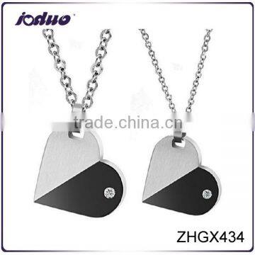 New Black And White Couple Stainless Steel Heart Pendant Necklace