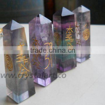 MULTY FLOURITE REIKI SYMBOL ENGRAVED TOWER POINTS