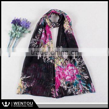 Spring New Arrival Fashion Infinity Floral Voile Digitally Printed Scarf