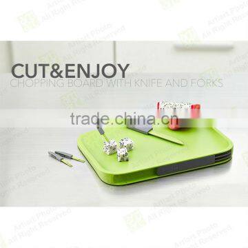 Original design cutting board with knife and fork food safe vegetable plastic chopping board set