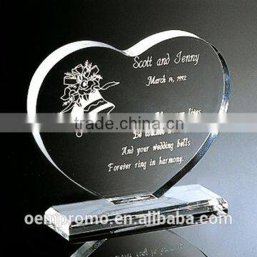 Customized Clear heart shaped acrylic paper weight, Acrylic Award