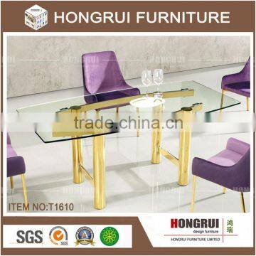 Hongrui dining room furniture hot selling modern tempered glass dining table 6 chairs set