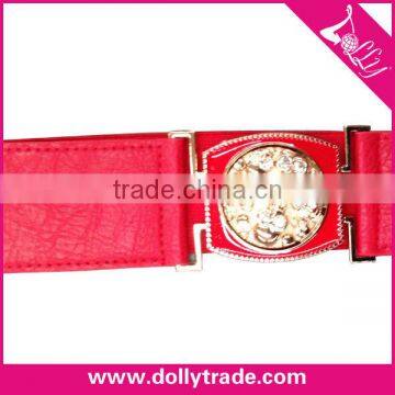 Fashion Ladies Red Elastic PU Belt with Rhinestone Wholesale