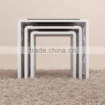 Nest Table Set of 3 With High Glossy MDF Wood Side Table With Carving Flower Living Room Coffee Table With Glass photo-3