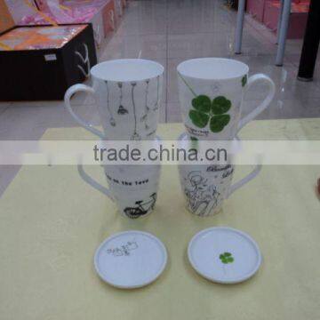 special drum ceramic flower drink cup with lids