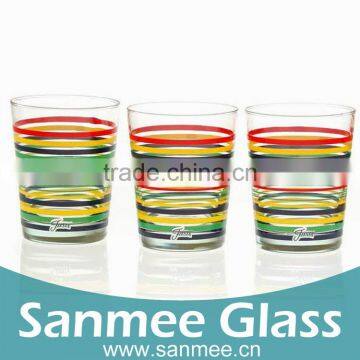 Gift Glass Set Home Use Colorful Stripe Pattern Decal Glass Cup