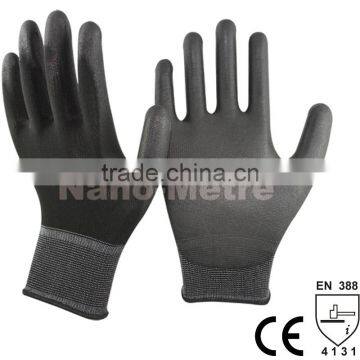 NMSAFETY 13 Gauge Nylon Liner Black PU Palm Coated Glove Stock Work Glove