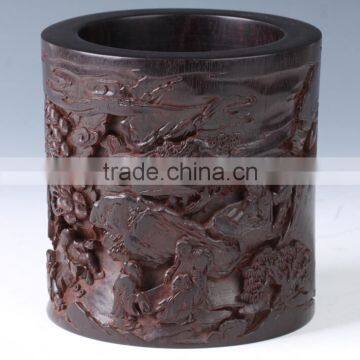 Chinese Unique Wooden Carving Pencil Vase Brush Pot Handicraft photo-3