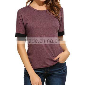 Bulk Order T Shirt Women Solid Loose Fit Roll Short Sleeve V Neck Lightweight Top Tee Blank Vintage Overseas T Shirts Wholesale