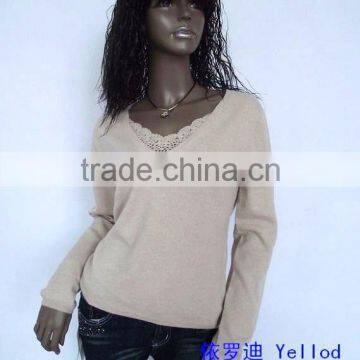 100% Cashmere sweater, Woman (ladies) Hand Crochet Lace Neck Pullover Sweater