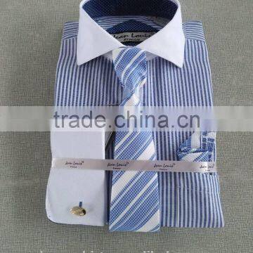 Stock USA Men Oxford Stripes Dress Shirt With Tie/Hankie/Cufflinks photo-5