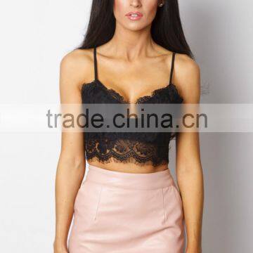 Sexy Hollow-out Lace Spaghetti Straps Condole Belt Tank Top