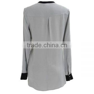 Factory Latest Designs Long Sleeves Round Collar Ladies Silk Blouses Chiffon Blouse 2015 photo-3