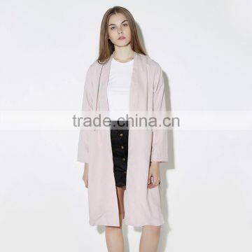 HAODUOYI Women High Split Side Long Trench Collarless Coats photo-3