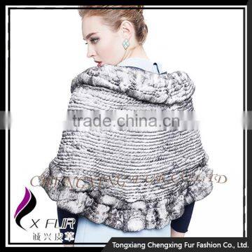 CX-B-128A China Supplier Knitted Rabbit Fur Women's Shawl/ Poncho photo-4