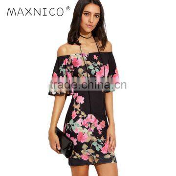 Maxnegio ladies western wear floral off shouder bodycon dress for ladies