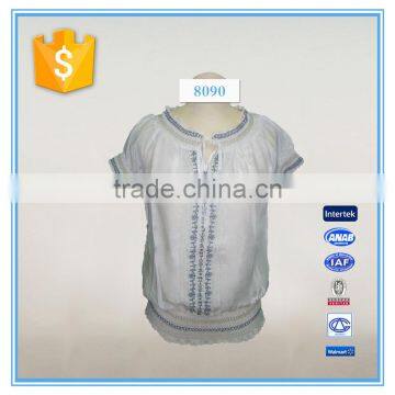 Fashion Garment and Neck Design of Tencel Embroidery Blouse