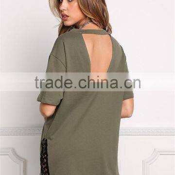 MGOO Customzied OEM Heavy Cotton 300g Tunic Tops Fashion Chocker Loose Oversized Shirts V Cut Out photo-6