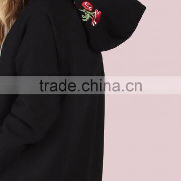 Oversized Custom Logo Embroidery Longline Hoodies Dress Hood Sweatshirt 100 Cotton Black Pocket Front Embroidered Hoodies photo-4