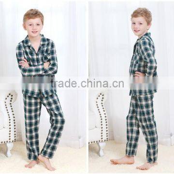 Guaranteed Quality Turn-dowwn Collar 100% Cotton Pajama Long Sleeve Winter Boys Sleepwear Set Latest Woven Gingham Homewear Set