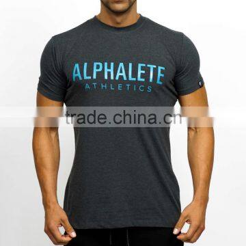 Black Custom Printed Mens Tapered Gym T Shirt Olive Fitted Short Sleeve T Shirt OEM Fitness T Shirt Gym Wear Wholesale