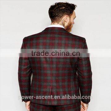 2016 Men's Red Tartan Check Slim Fit Suit Jacket photo-2
