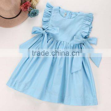 Plain Blue Ruffle Dress Children Frock Design Kids Clothing