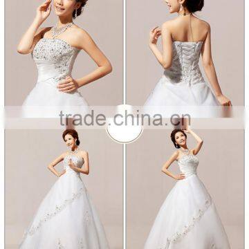 Newest Style Satin And Tulle Appliqued Elegant Ball Gown Simple Wedding Bridal Dress photo-4