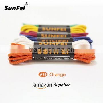 Luxury Orange Wax Leather Sneaker 3mm wide 100% Cotton Round Waxed Shoelaces for Ultra Boost - amazon/eBay Supplier