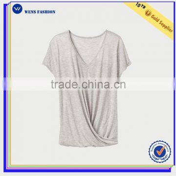 Guangdong Wholesale Plain v-neck Tops Custom soft women t shirt