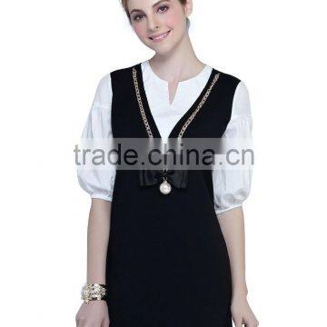 V-neck Half Sleeve Two Pieces Plus Size Short Dress Guangzhou 2016 Summer Dress Fashion Lady Dress