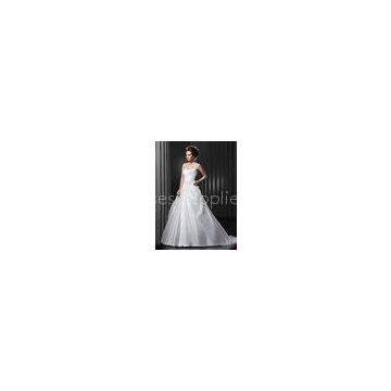 Draped Pleats Sweetheart Backless Wedding Dresses With Court Train for Ladies