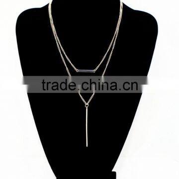 Gold Double layering Minimal Gold Bar Pendant Layered Necklace