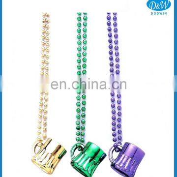 Carnival Mardi Gras Plastic Beads Necklace with Short Glass