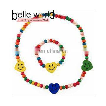 Girls Elasticated Smiley Wooden Bead Necklace and Bracelet Set