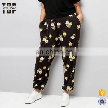 China suppliers floral print black womens plus size jogger pants women joggers