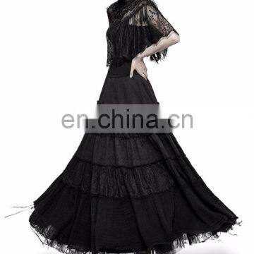 Q-309 Punk Rave Gothic Gypsy Black Long Skirt photo-4