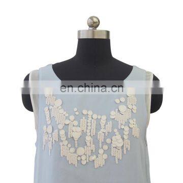 Summer Ladies Fashion High Quality Sleeveless Blue Chiffon Blouse photo-2