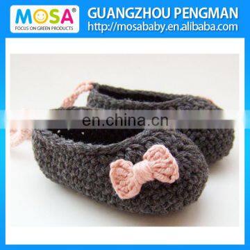 Boutique Crochet Baby Mary Janes, 0-24months Dark Brown Baby Girl Booties, Crochet Booties with Pink Bow and Strap