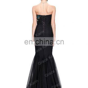 Grace Karin Full-Length Strapless Sweetheart Black Mermaid Peacock Prom Dress GK000080-1 photo-2