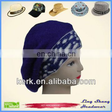 LSA32 Ningbo Lingshang Blue Rabbit Hair and Wool Beret Hat