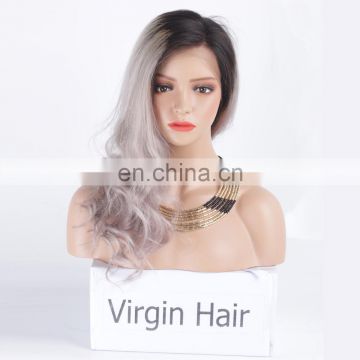 Grey human hair wigs ombre color preplucked lace wig human hair