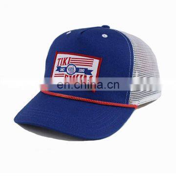 Wholesale curve brim woven patch rope trucker cap