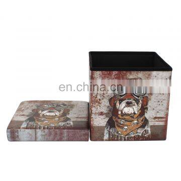RTS Cube PVC Printing Optional Pattern Folding Stool Storage Ottoman Chair for Bedroom Room