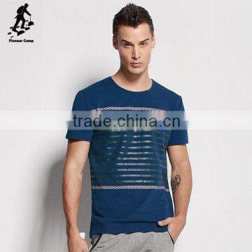 Online Shopping Navy Blue Short Sleeves Men Clothing Stripes Tee Shirts photo-3