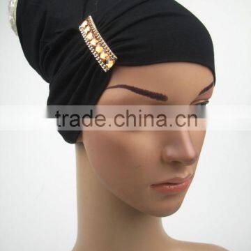 Black Islamic Turban Muslim Underscarfs With Side Pleats photo-3