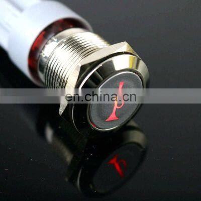 19mm Alumina self-locking switch car speaker horn button switch metal Led light latching fixed button switch HORN Flat