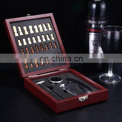 Multi Functional Entertainment Wooden Box Wine Bottle Opener Set With Chess Wine Set Can Be Customized photo-2