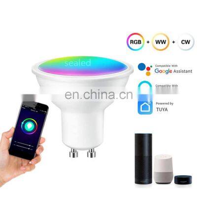 GU10 cup LED spotlight five way RGBCW plastic clad aluminum WiFi smart bulb