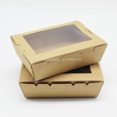 Eco friendly wholesale brown paper lunch boxes with window china supplier food packaging paper